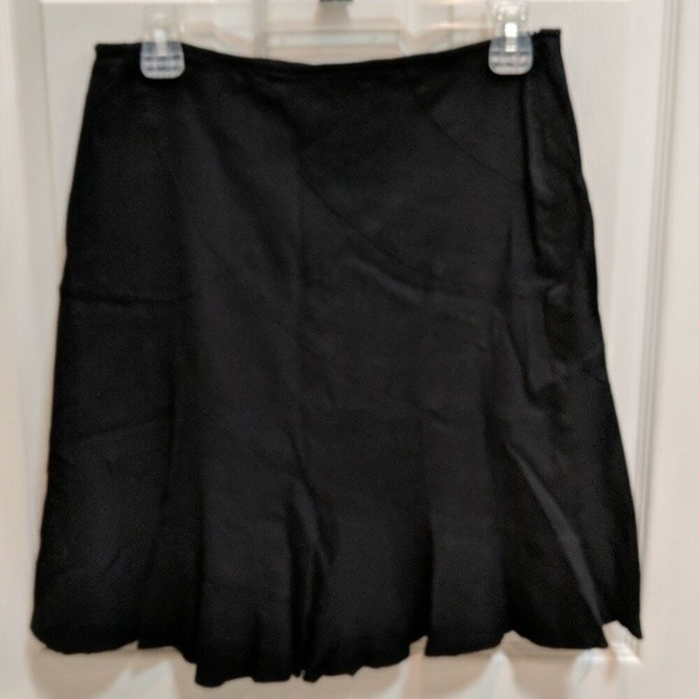 Thalian Women's Fit & Flare Linen Blend Black Midi Skirt Size 6